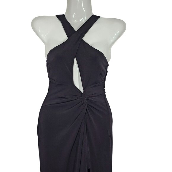 Nookie Belisse Gown Black Halter Maxi Dress Cut-Out Twist Front High-Slit XS NWT - Picture 5 of 16